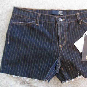 NWT-Just Cavalli Short Shorts-Blk denim w/ gold pinstripes- frayed hems-size 42